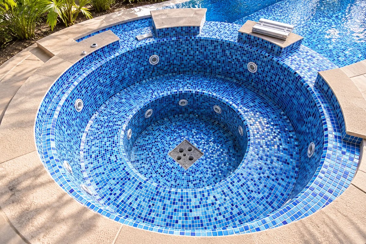 Jacuzzi con mosaico azul